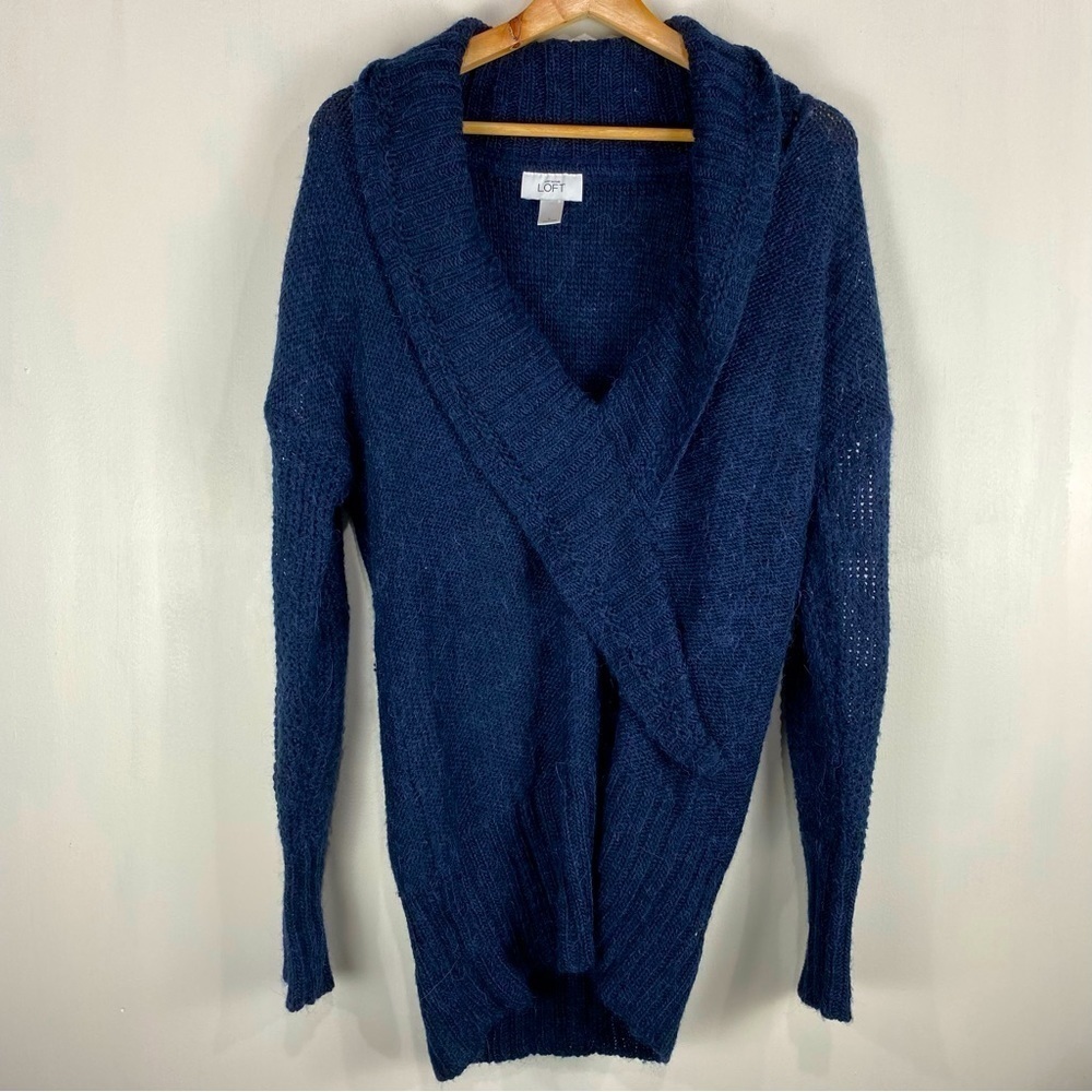 Ann Taylor LOFT Alpaca Wool V-Neck Pullover Sweater Shirt Navy Blue Size Large